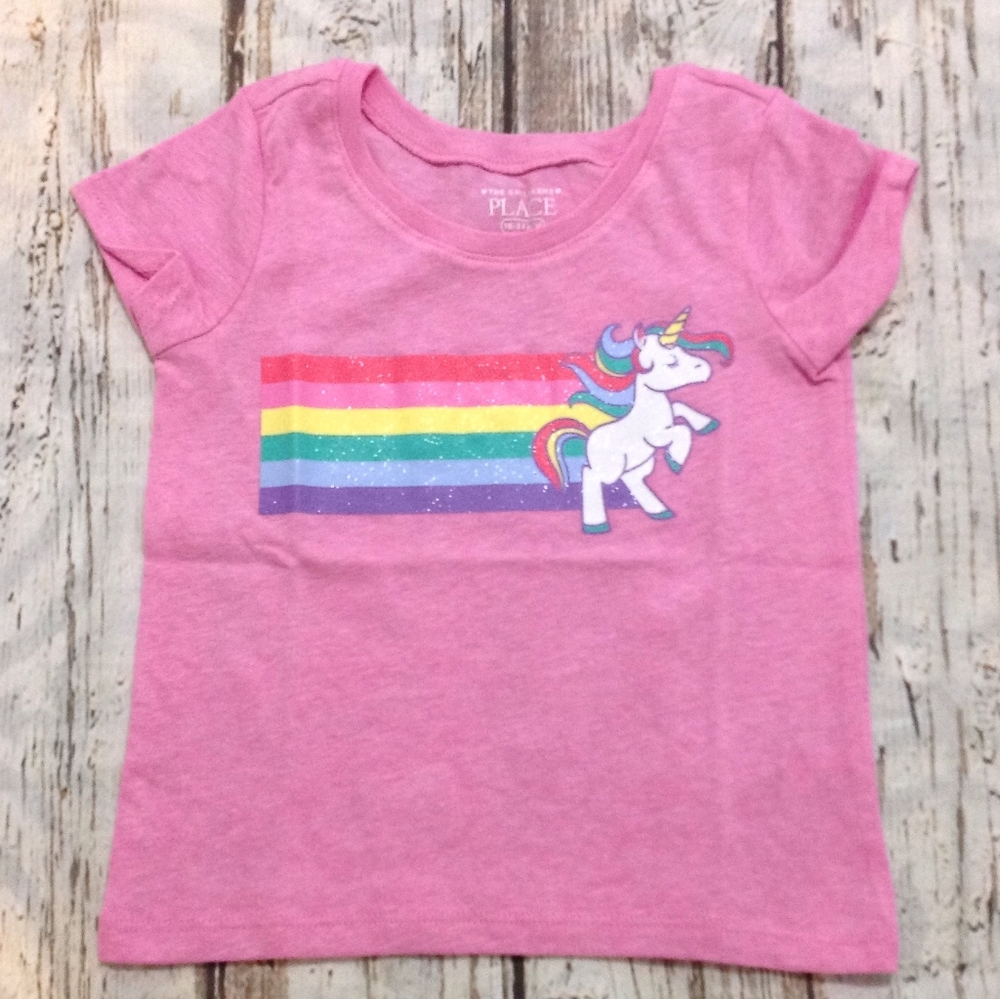 Rainbow Unicorn Pink Girls T shirt. NWT
